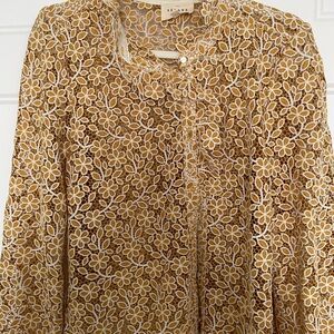 Sezane Ochre and Ecru Floral Lace Guipre Blouse